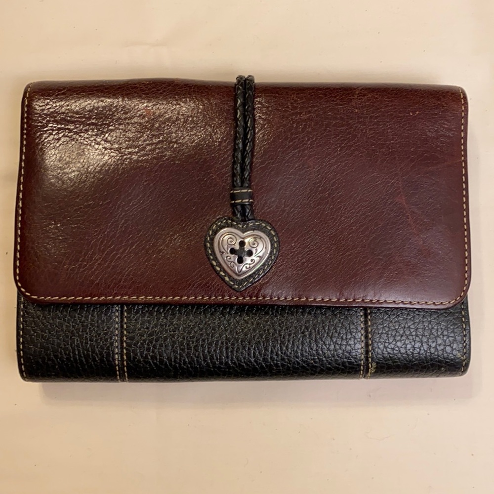 BRIGHTON BROWN & BLACK LEATHER TRI-FOLD WALLET